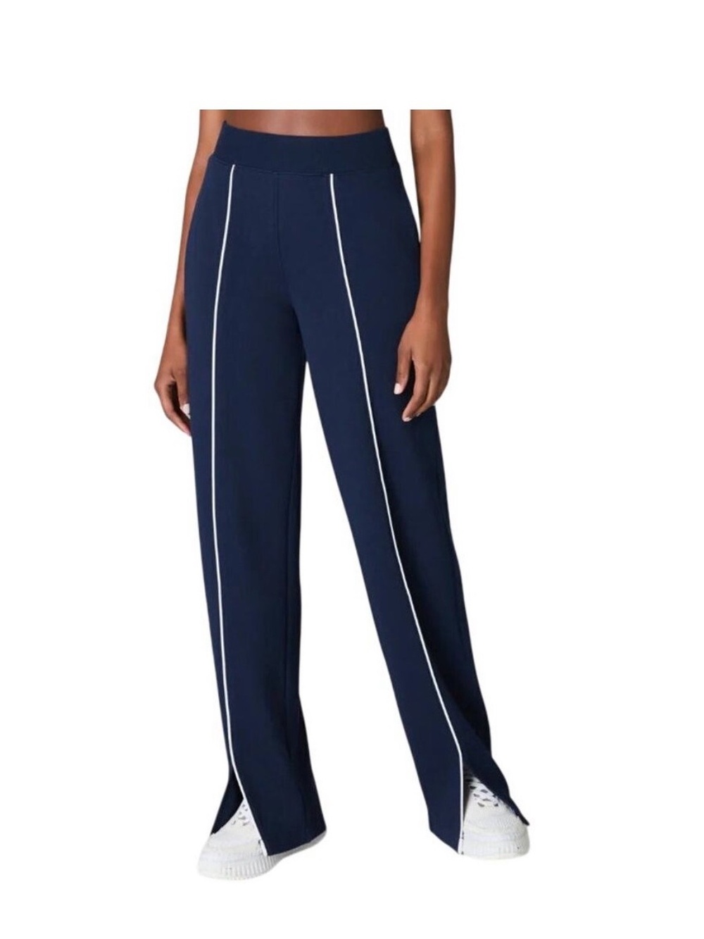 SPANX Navy Wide-Leg Pants with White Piping